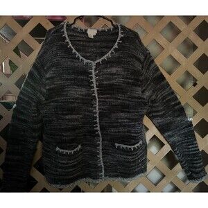 J. JILL Gray shades Marled Wool Blend Button up Cardigan Sweater L